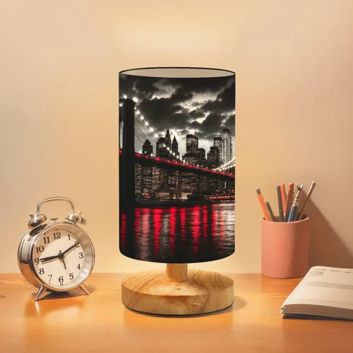 Vista 9 de Lámpara de mesa de noche, vibrante tono tierra, estilo africano, acuarela, lienzo regulable con pantalla de tela de lino, base de madera, mesita