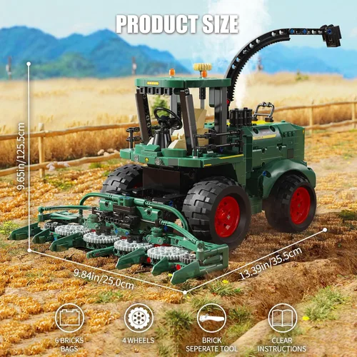 Vista 6 de TYCOLE Technic - Juego de bloques de construcción de tractor, camión de granja y cosechadora, juguetes de construcción con cabeza de grano móvil