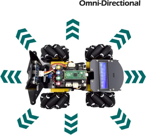 Vista 5 de Adeept Kit robótico de ruedas mecánicas omnidireccionales 4WD compatible con Raspberry Pi Pico DIY STEM Kit de robot educativo controlado a