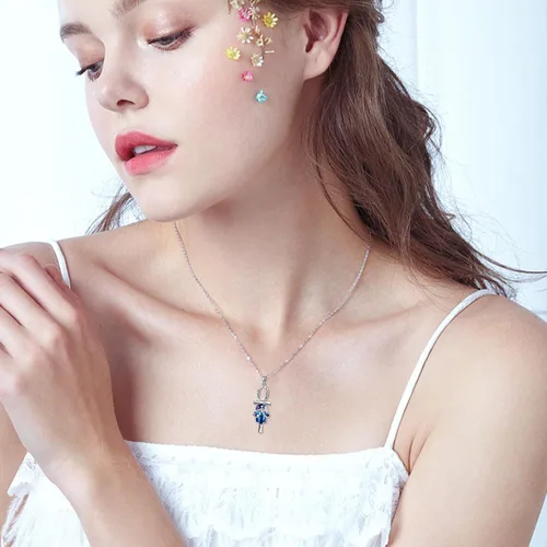 Vista 2 de HUKKUN - Collar con colgante de plata de ley, diseño de alas de ángel, loto, hamsa, fénix, joyería para mujeres y niñas