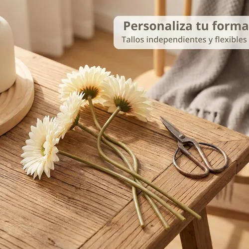 Vista 2 de Margaritas africanas de imitación, 20 unidades, margaritas gerberas de seda artificial para el hogar, oficina, jarrones y proyectos de manualidades