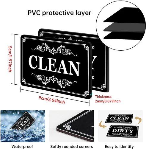 Vista 6 de Imán de lavavajillas Dirty Clean, letrero para lavavajillas con texto en inglés "Clean Dirty", para lavavajillas limpio o sucio, para lavavajillas