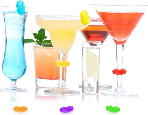 Vista 5 de Maitys 24 piezas de dijes de copa de vino, marcadores de bebida de silicona para copas de vino, copas de tallo, copas de champán, cócteles