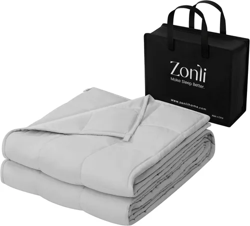 Vista 17 de ZonLi - Manta con peso para adultos (48 x 72 pulgadas, 12 libras, gris oscuro) Tamaño individual de alta transpirabilidad, manta de enfriamiento