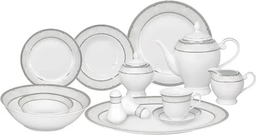 Vista 13 de Lorren Home Trends Juego de vajilla de porcelana de 57 piezas, Iris, servicio para 8