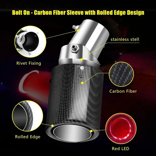 Vista 2 de Tubo de escape universal de 1.4 a 2.1 pulgadas con luz LED, llama roja de carreras, silenciador de escape de automóvil, tubo luminoso