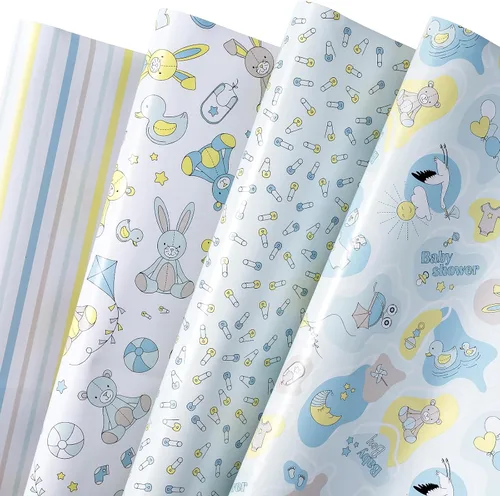 Vista 13 de WRAPAHOLIC Hoja de papel de regalo, 12 hojas con bonito diseño de animales para cumpleaños, vacaciones, fiestas, baby shower, 17.5 x 39.3 pulgadas