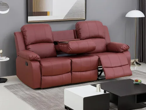 Vista 44 de Sofá reclinable manual moderno, sofá reclinable de cuero de 3 plazas, sofá reclinable de sala de estar, sofá con portavasos y mesa abatible