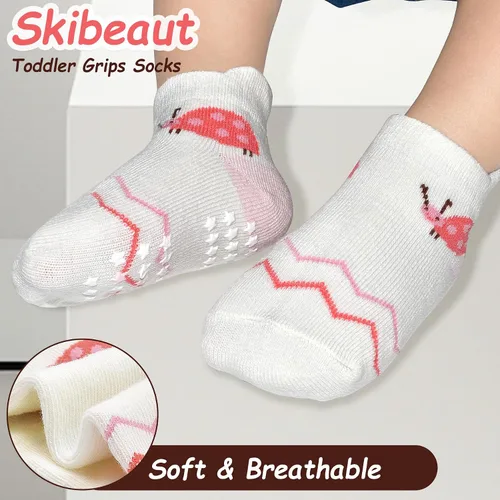 Vista 3 de Calcetines SkiBeaut para niños con agarre, 12 pares de calcetines antideslizantes para niños, calcetines de casa para bebés, niños y niñas de 0 a 7