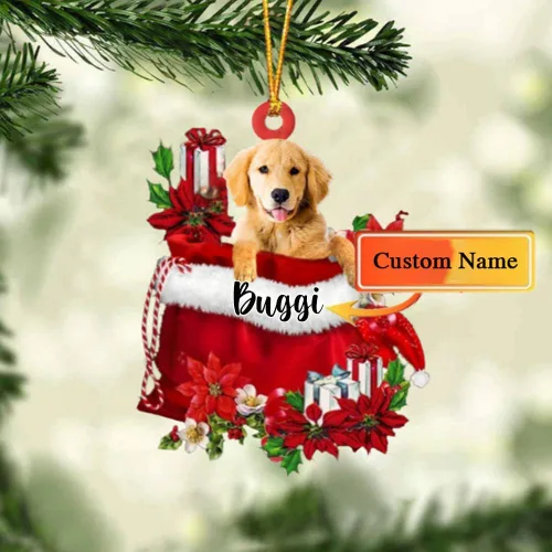 Vista 180 de Perro Akita Inu personalizado en bolsa de regalo, adorno de Navidad, nombre personalizado, regalo para amantes de los perros, familia, Navidad