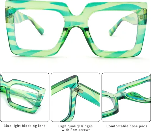 Vista 21 de Pro Acme Gafas de bloqueo de luz azul, marcos cuadrados grandes, anteojos falsos para mujer