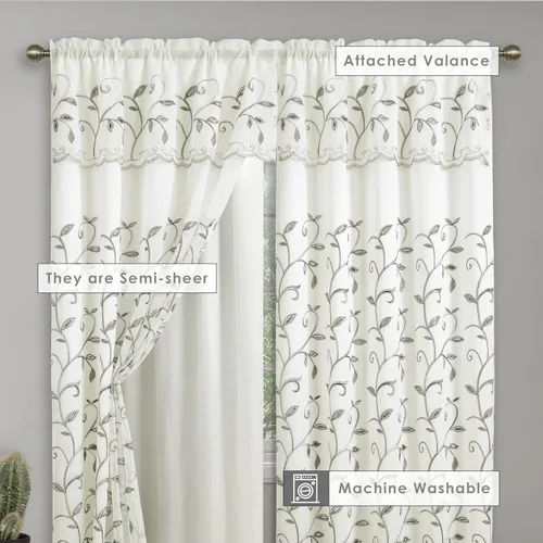 Vista 4 de Juego de panel de cortinas Elegant Comfort Luxury para ventanas con cenefa adherida y fondo, de 54" x 84" (juego de 2)