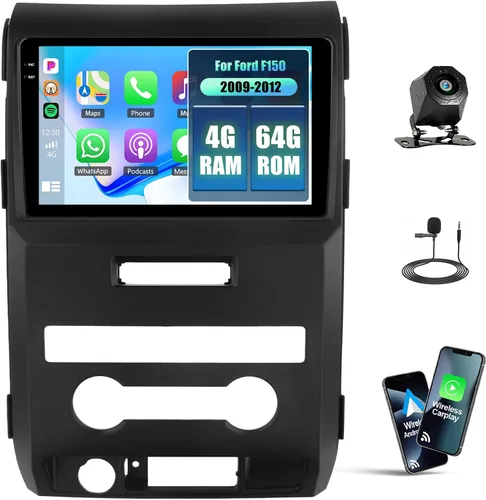 Vista 10 de [Android 15 4+128G] Estéreo de coche para Ford F150 2009 2010 2011 2012 con Carplay inalámbrico Android Auto, 9 pulgadas Incell pantalla táctil