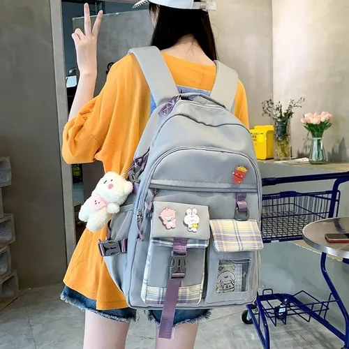Vista 2 de Mochila coreana de viaje kawaii japonesa en tonos pastel estética mochila de viaje para adolescentes niñas mochila para estudiantes mochila ITA