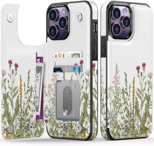 Vista 102 de LETO para iPhone 15 Pro Funda tipo cartera - Tapa tipo folio con patada - Diseños de moda - Tarjetero - Funda protectora para mujeres y niñas - 6.1