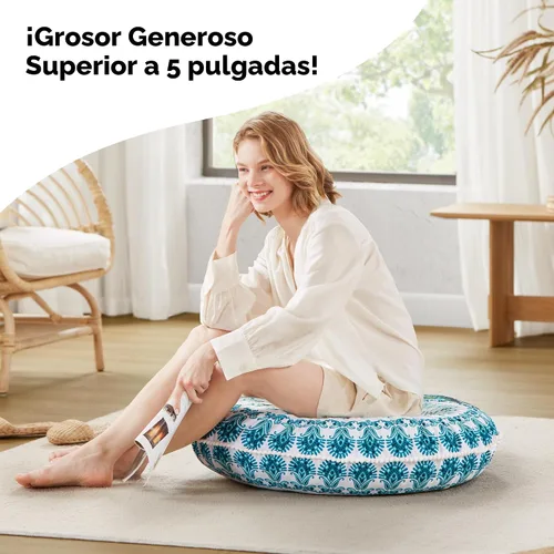 Vista 5 de Codi - Cojín de suelo para meditación, grande y redondo para adultos, diseño bohemio de mandala para exteriores, chimenea, yoga, sala de estar, 32