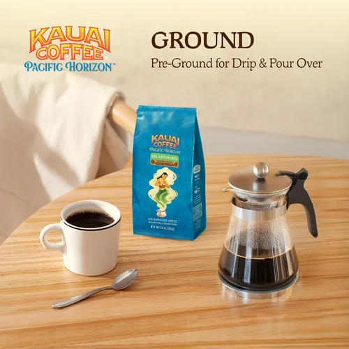Vista 5 de Kauai Café molido, descafeinado tostado medio, café molido arábica del mayor productor de café de Hawái, aroma brillante con notas florales ligeras