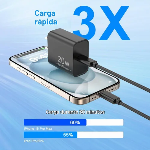 Vista 3 de Matsusho Cargador para iPhone 17, 16, 15, carga rápida, 10 pies, paquete de 2 cargadores de pared USB C de 20 W con cable de carga tipo C de 10 pies