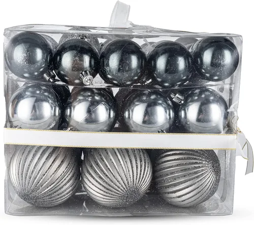 Vista 4 de Becki Owens Adornos de Navidad inastillables – Juego de 50 adornos inastillables de plata metálica, blanco mate y negro – Adornos irrompibles
