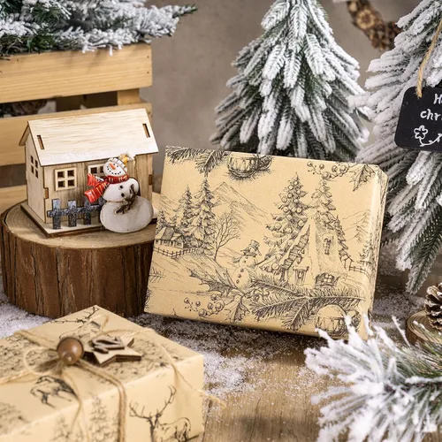 Vista 6 de RUSPEPA Papel de regalo Kraft - Diseño de reno negro y árbol de Navidad - Perfecto para Navidad, cumpleaños o cualquier ocasión - 12 hojas dobladas
