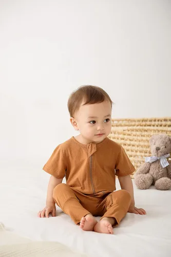 Vista 6 de BeiVSlley Paquete de 2 mamelucos de verano de manga corta para bebé, de algodón, con cremallera frontal, ropa para bebés y niños pequeños