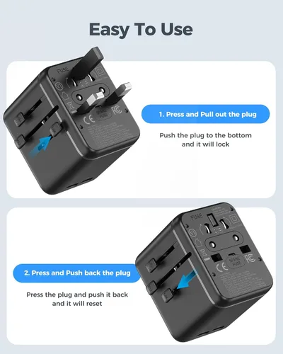 Vista 7 de JMFONE Adaptador de viaje universal, 3 USB-C 1 USB-A, salidas de CA duales