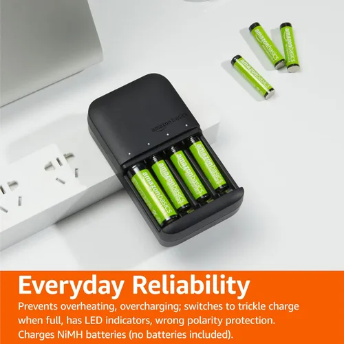Vista 6 de Amazon Basics - Cargador de batería para pilas recargables AA y AAA NiMh - Enchufe NA, 4 bahías, negro