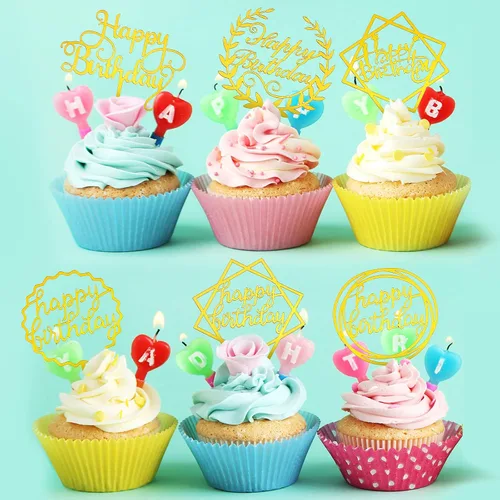 Vista 5 de 40 piezas de decoración dorada para pastel de feliz cumpleaños