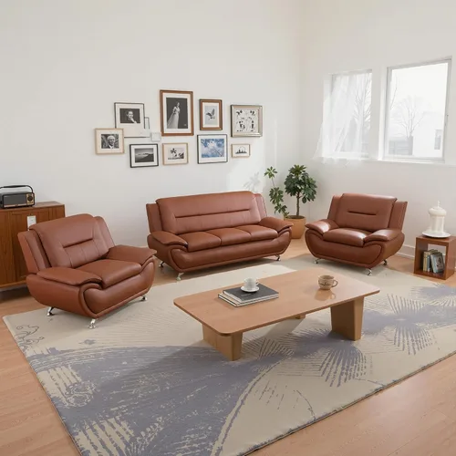 Vista 13 de Juego de sofá de cuero para sala de estar, juego de muebles de sala de estar de 3 piezas, juego de sofá moderno con sofá de 3 plazas, sofá biplaza