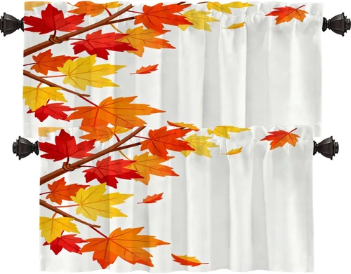 Vista 44 de Shrahala Orange Autumn Autumn Blackout Curtain Tiers, Fall Kitchen Valance Light Blocking Tier Drapes with Rod Pocket, 2 Pack 26 X 24 in