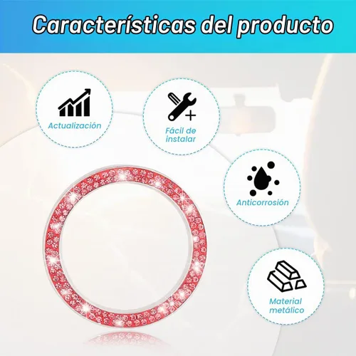 Vista 3 de Calcomanías de anillo de arranque de motor con diamantes de imitación de cristal, paquete de 2 unidades, cubierta / calcomanías para botón de Rojo