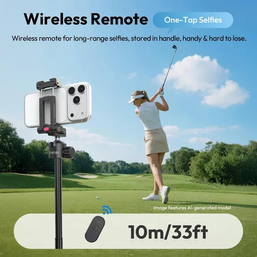 Vista 5 de ULANZI 0.01s Auto Pop - Trípode abierto para teléfono con control remoto, MT44B 59 pulgadas Selfie Stick trípode con doble montaje para teléfono