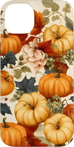 Vista 15 de Funda de estilo vintage para iPhone 16 con hojas de otoño y calabazas