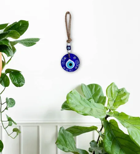 Vista 8 de Diseño de flores pintado a mano de cáñamo macramé mal de ojo para colgar en la pared, colgante de cristal, decorativo turco, griego, judío, adorno
