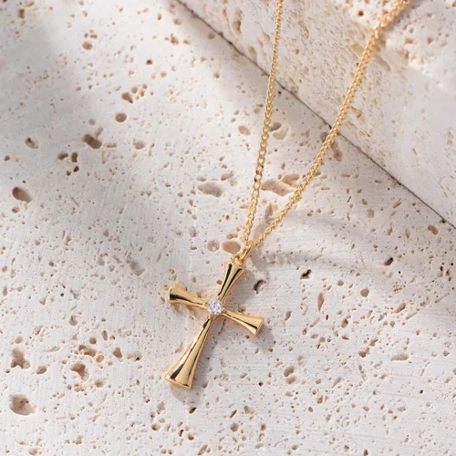 Vista 68 de Fettero - Collar con dije de cruz de fe, chapado en oro de 14 K, cadena fina, minimalista, simple, pequeña, para oración, regalo de joyería religiosa