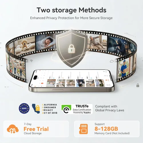 Vista 6 de Dzees Cámaras de seguridad inalámbricas para exteriores, 2K Pan/Tilt 360° View Solar/Baterías WiFi alimentadas por baterías para seguridad del hogar