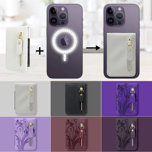 Vista 2 de Cartera magnética compatible con MagSafe para modelos de iPhone 15/14/13/12/Pro/Max/Plus, con tarjetero y bolsillo con cremallera para hombres