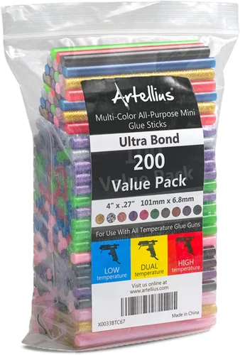 Vista 12 de Artellius Mini barras de pegamento caliente, paquete de 100, morado, estilo gatillo, barras de pegamento termofusible para uso en todas