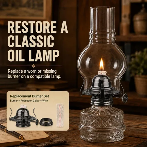 Vista 6 de Quemador de lámpara de aceite #2 con revestimiento negro - Piezas de lámpara de queroseno antiguo con soporte para chimenea, mecha de algodón