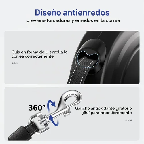 Vista 4 de Correa retráctil para perro de 32 pies con tiras reflectantes, control de un botón y material de nailon resistente, correa larga retráctil
