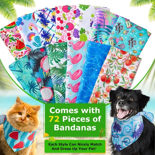 Vista 3 de Paquete de 72 bandanas para perros a granel de búfalo a cuadros para gato, bufanda de verano, bufanda triangular, baberos para baba de fruta