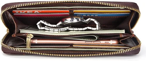 Vista 4 de Cartera larga de cuero para hombre, bolso de mano grande para negocios, tarjetero para teléfono, regalo para hombres, padre, hijo, marido, novio