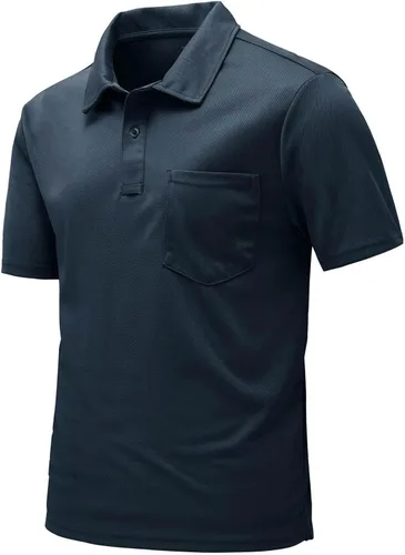 Vista 18 de Rdruko Camisas polo para hombre de manga corta, secado rápido, para golf y deportes al aire libre con bolsillo 01 Negro
