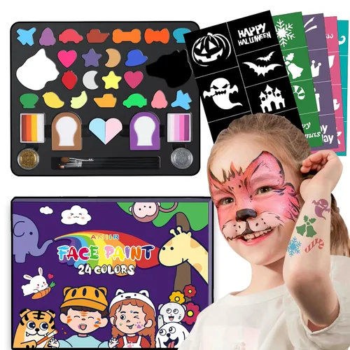 Vista 7 de AMIIR Kit de pintura facial de maquillaje de Halloween de 20 colores de alto pigmento para disfraz profesional, teatro, escenario, cosplay, fiesta