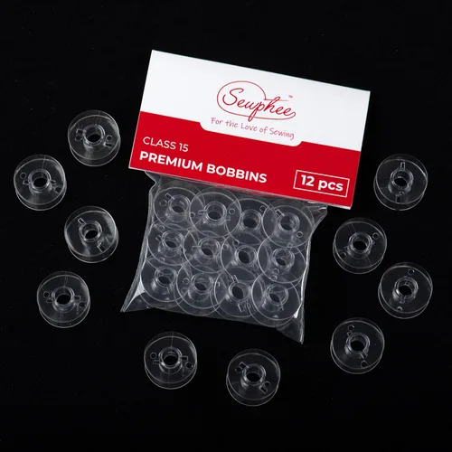 Vista 2 de Bobinas de plástico de clase 15 – Bobinas de coser para hermano, cantante, Janome, Kenmore – Juego de bobinas de plástico transparente 2518P