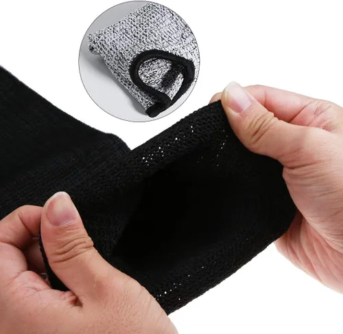 Vista 3 de 5 pares de mangas protectoras para brazos, protección de nivel 5 resistente a cortes con orificio para el pulgar (negro)