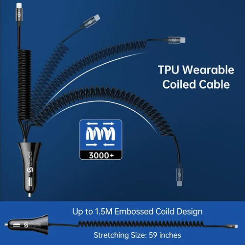 Vista 5 de Syncwire Cargador de coche para iPhone - Actualización [certificado Apple MFi] Adaptador de carga de coche de 4.8 A/24 W con cable Lightning