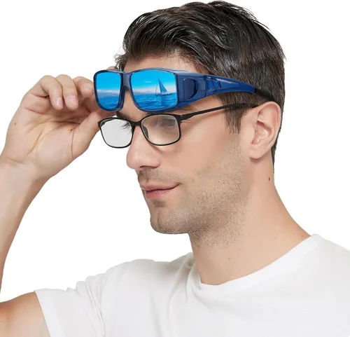 Vista 2 de IGnaef Fit Over Glasses Sunglasses for Men Women C01 Azul Azul Espejo