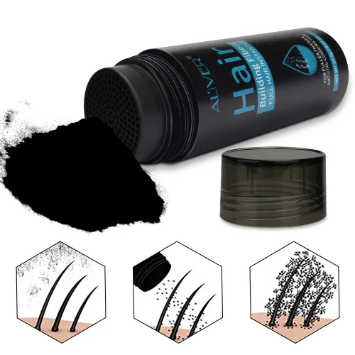 Vista 2 de ELAIMEI Fibras de cabello negro para cabello fino, fórmula natural, polvo sin perfume, negro, unisex, adultos, hombres y mujeres
