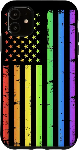 Vista 8 de Funda LGBT para iPhone 17 con diseño de bandera estadounidense arcoíris